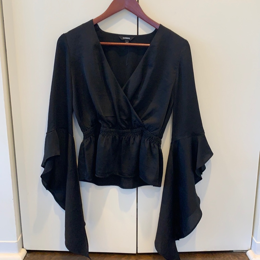 Black bell sleeve blouse